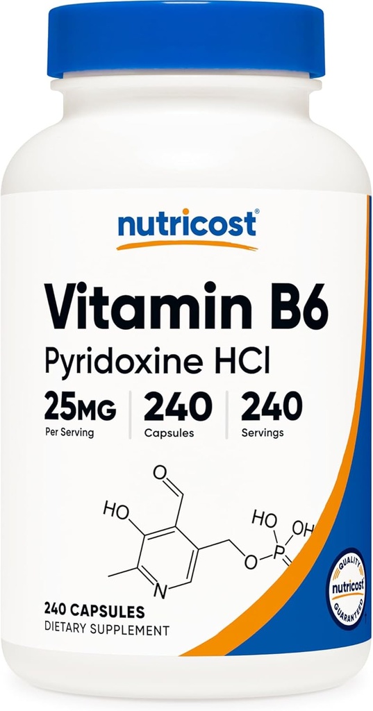 Nutricost Vitamina B6 (Pyridoxine HCl) 25mg, 240 cápsulas - No GMO, libre de gluten y amigo vegetariano