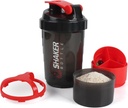 Botella de Shaker,16oz Botellas Protein Shaker con bola de mezcla, 3 en 1 Copa de afeitado GYM resistente a la fuga con bandeja de almacenamiento de polvo, ideal para entrenamiento,BPA Free(Red)