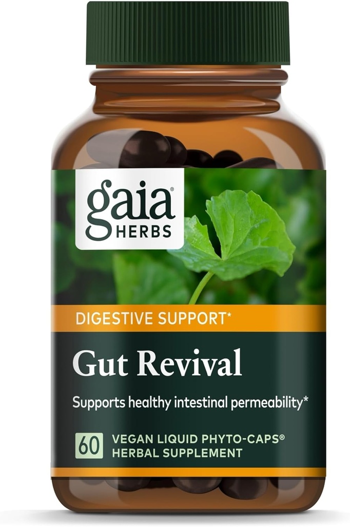Gaia Herbs Gut Revival - Herbal Digestive Supplement to Support Gut Health - Made with Astragalus, Gotu Kola, Jujube &amp; More - Free from Dairy, Soy & Gluten - 60 Vegan Capsules (60 Servings)