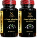 ACAI Berry Extract - Suplemento dietético orgánico Acai Berry Powder, Superfood, Daily Energy Support, Acai for General Wellness - 2 Bottles 120 Capsules