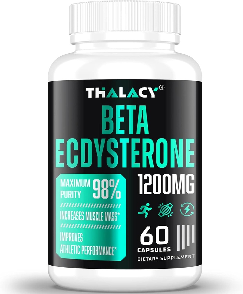 1200MG Beta Ecdysterone Supplement, 98% Maximum Purity Ecdysterone Supplements for Lean Muscle Mass, Athletic Performance & Strength, 60 Capsules
