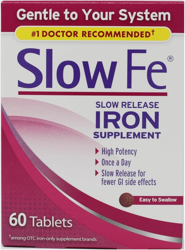 Slow Fe, High Potency Iron 45 mg, Slow Release - 60 Tablets - Pack de 3