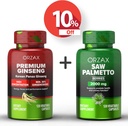 Ginseng ORZAX, 30% Ginsenosides 120 Vegatable Capsules y Saw Palmetto 2000 mg 120 Vegetable Capsules, Bundle