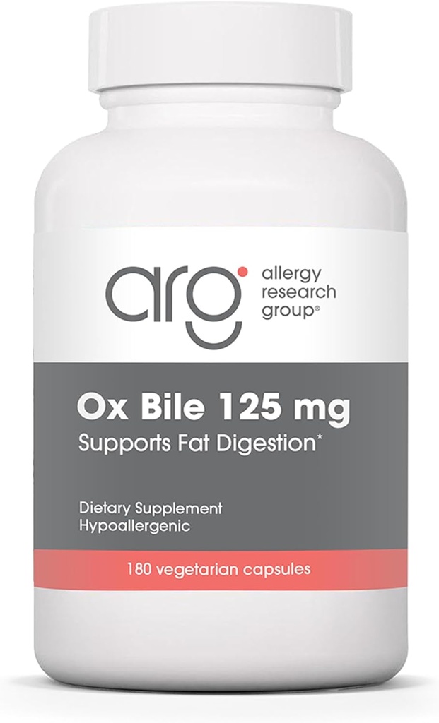 Grupo de Investigación de Alergia Ox Bile 125 mg - Ox Bile Supplements for Gallbladder, Digestive Enzymes for Liver, Fat Digestion Support, for Men and Women, Hypoallergenic Formula - 180 Vegicaps