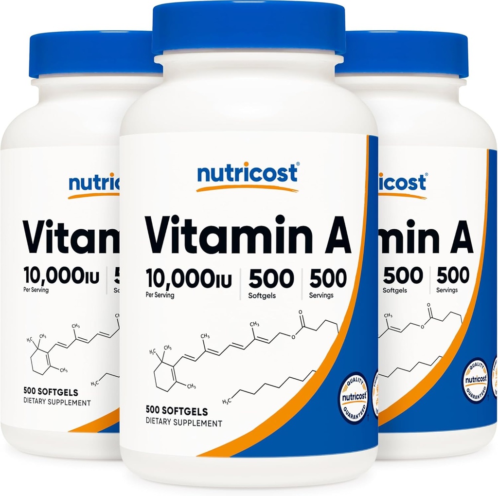Nutricost Vitamina A 10,000 UI, 500 Softgels (3 botellas)