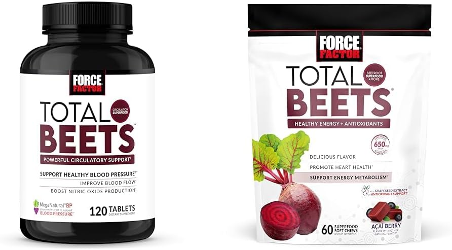 Factor de fuerza Presión sanguínea " Cierre total de remolachas óxido nitrico Soporte cardiovascular Antioxidantes en forma de 120 conteo " 60 chews