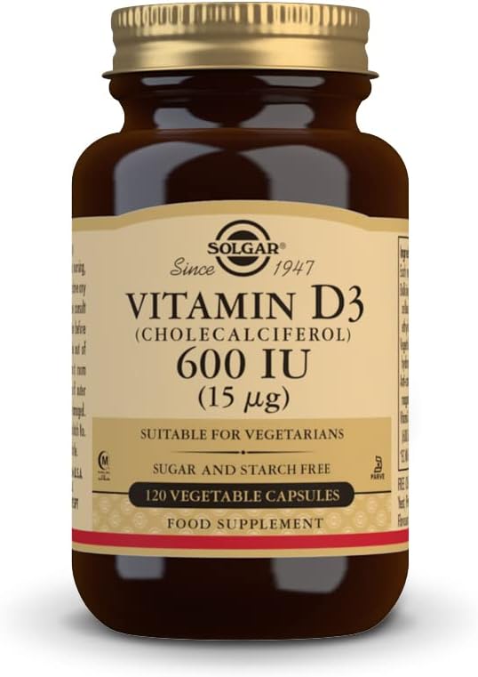 Solgar Vitamina D3 (Cholecalciferol) 15 mcg (600 UI), 120 cápsulas vegetales - Ayuda a mantener los huesos saludables " dientes - Soporte inmunológico - No GMO, Gluten Free, Dairy Free, Kosher, Halal - 120 Servimientos