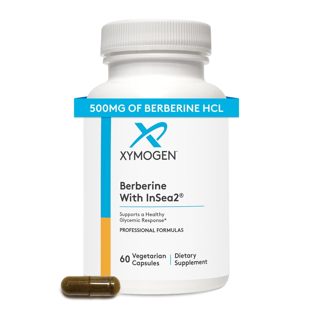 XYMOGEN Berberina con InSea2 - Suplemento de Berberina 500mg - Suplemento diario de apoyo metabólico - Polifenoles de algas marinas silvestres - Soporte Wellness &amp; Digestive Balance (60 cápsulas)