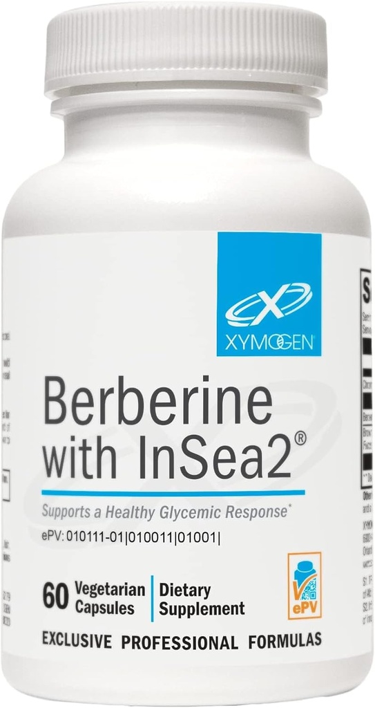 XYMOGEN Berberina con InSea2 - Suplemento de Berberina 500mg - Suplemento diario de apoyo metabólico - Polifenoles de algas marinas silvestres - Soporte Wellness &amp; Digestive Balance (60 cápsulas)