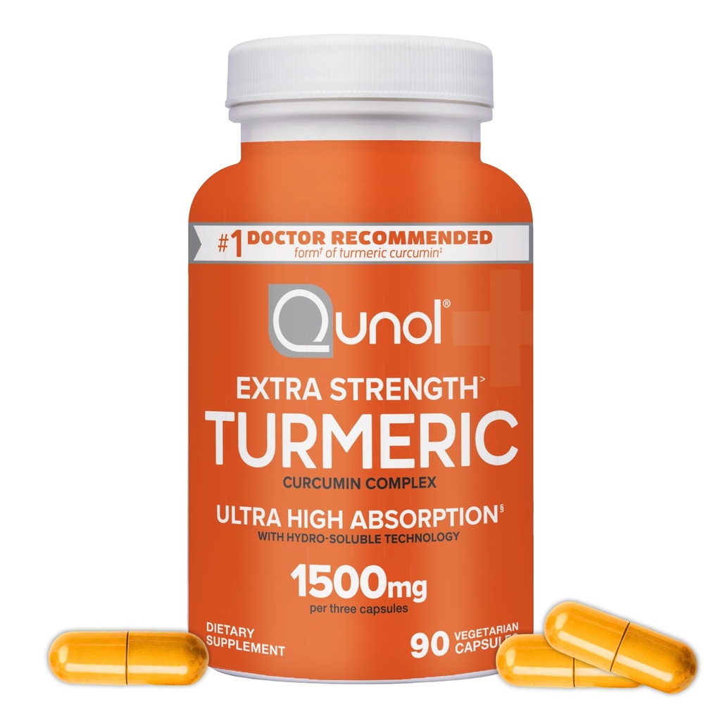 Turmeric Curcumin Capsules, Qunol with Ultra High Absorption 1500mg, Joint Support, Dietary Supplement, Extra Strength, 90 Vegetarian Capsules