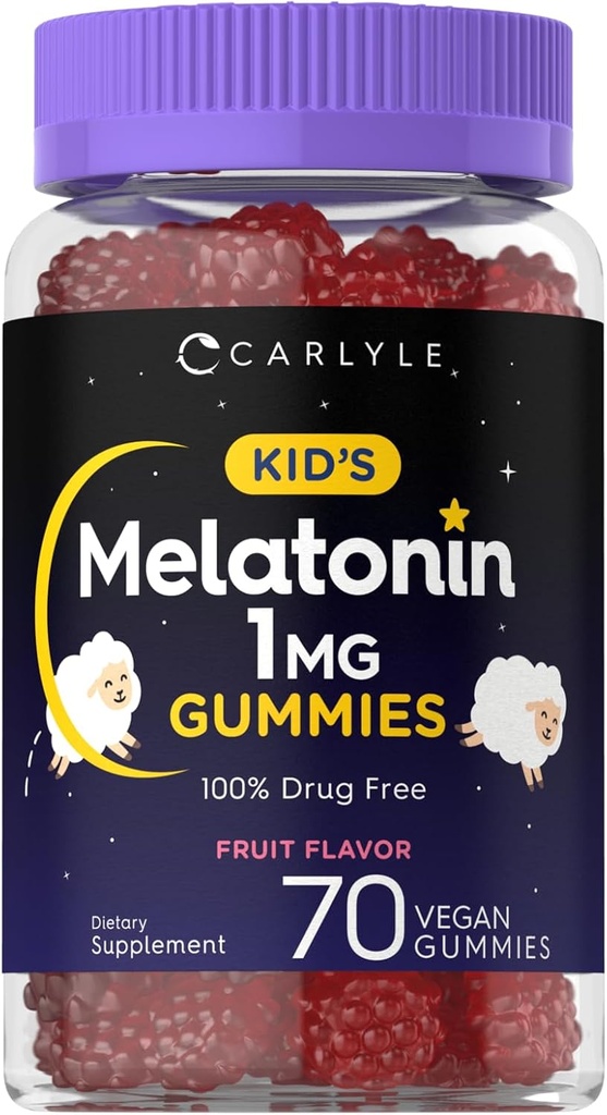 Carlyle Kids Melatonin Gummies Silencio 1 mg 70 Cuenta ← Fruit Flavor Gummy Silencio Vegan, No Gluten Free