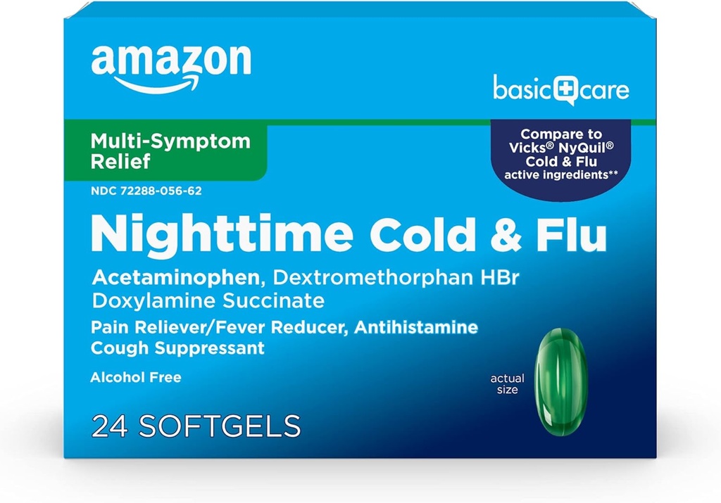 Cuidado básico noche frío " Flu, 24 Softgels