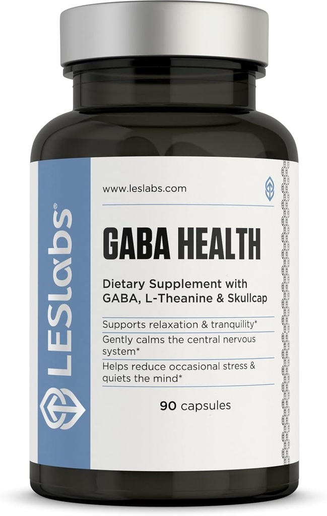 LES Labs GABA Health – Calm Mind &amp; Relax, Stress Relief, Neurotransmitter Support " Deep Sleep – GABA, Taurine, Passionflower, Skullcap, L-Theanine &amp; Magnesium – Suplemento No-GMO – 90 cápsulas