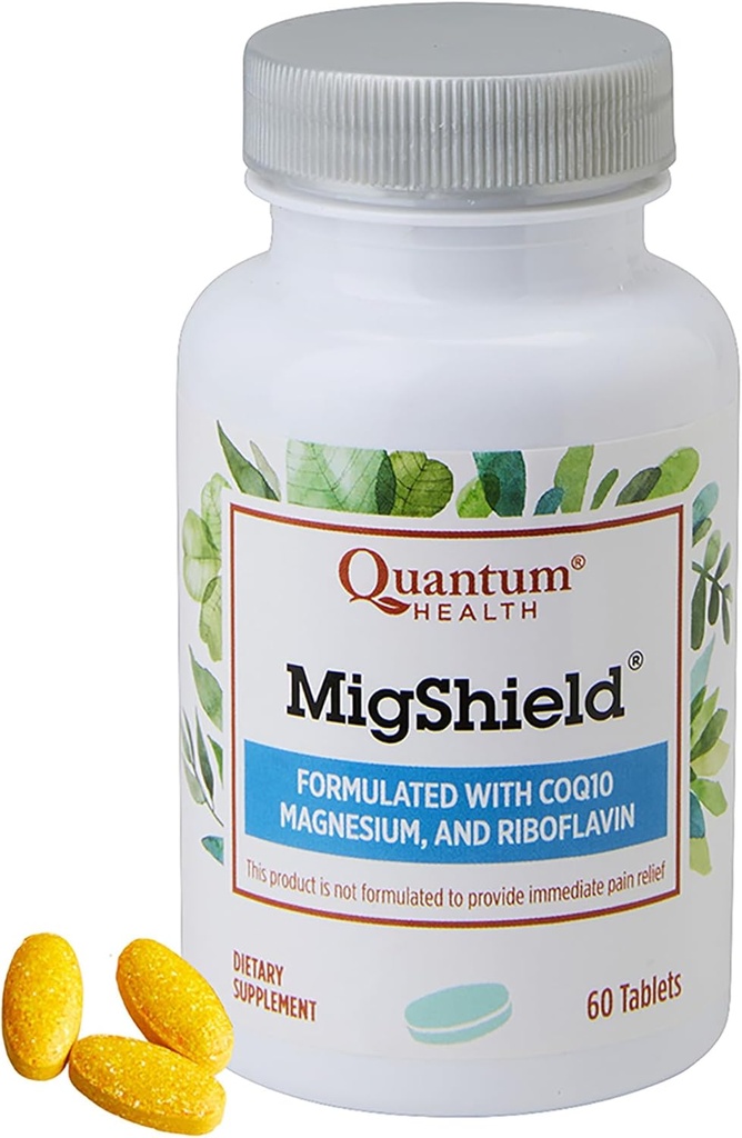 Quantum Health MigShield Magnesium Supplement with Riboflavin & CoQ10 Helps Promote Proper Function of Brain Heart &amp; Muscles Daily Nutritional Essentials for Women &amp; Men - 60 Tablets