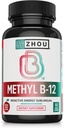Zhou Methyl B12 - Metil B-12 Suplemento para Mujeres &amp; Hombres, Vitamina B12 5000 mcg, Vegan Friendly, Cellular Energy and Nerve Function Support, Methylcobalamin - 60 Micro Lozenges