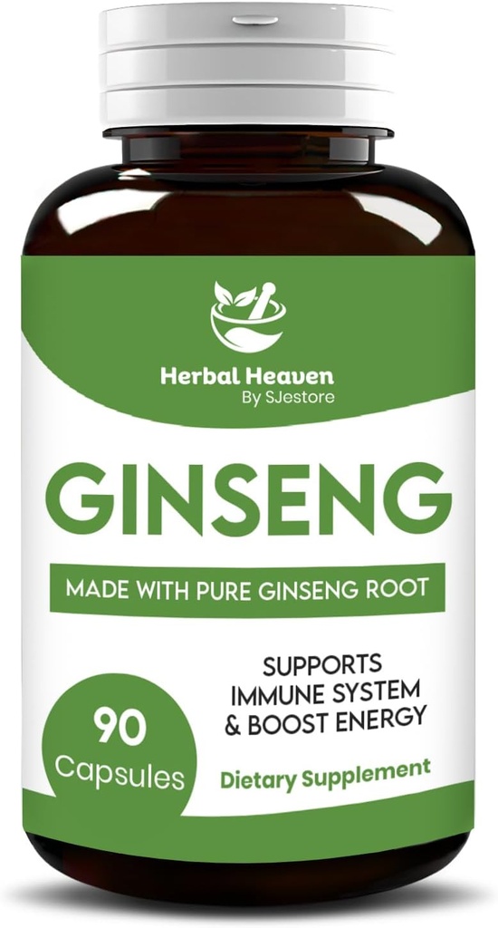 Herbal Heaven Natural Energy y Focus Ginseng Capsules 90 Cuenta para Vitalidad y Bienestar - 100% Herbal Fórmula