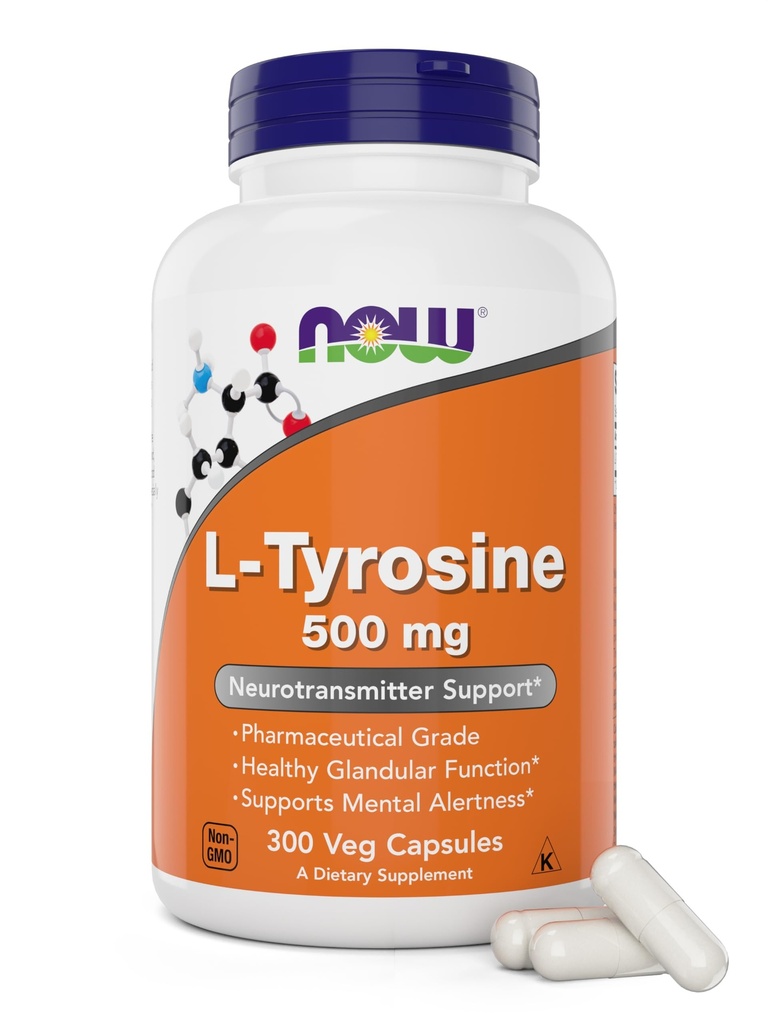 Ahora Foods L-Tyrosine 500mg, 300 cápsulas - Non GMO - Supports Mental Alertness - 500 mg cápsulas - Formulario gratuito Suplemento