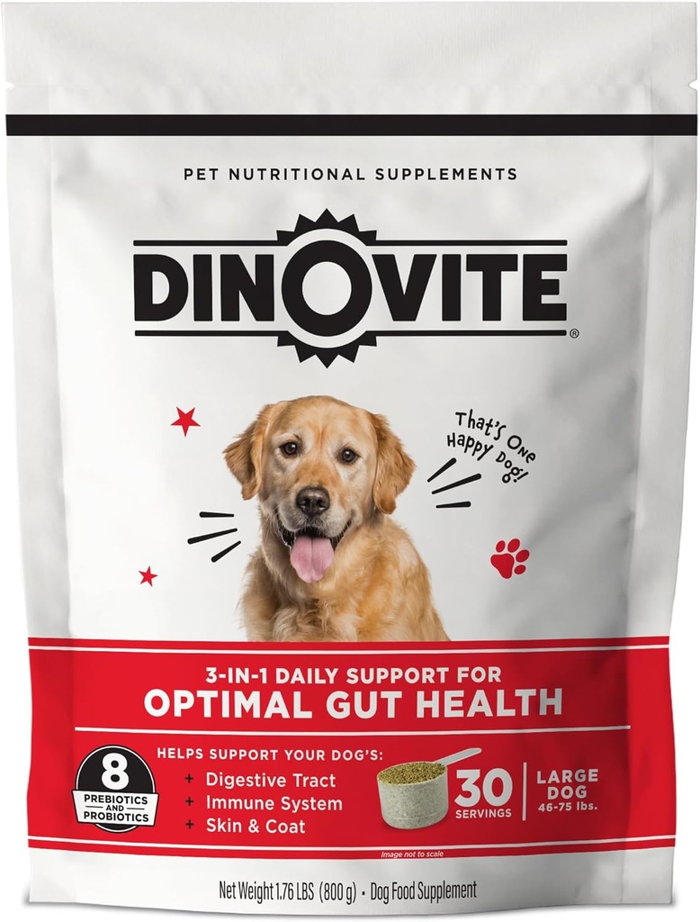 Suplemento Probiótico Dinovite para perros - Omega 3 - Hot Spot Relief - Skin &amp; Coat Suplemento - 30 Day Supply (30 Day Supply, Large Dogs (45+ lbs))