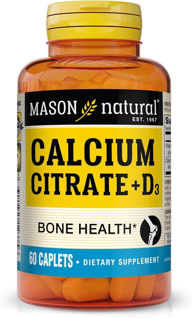 Citrato de calcio natural más vitamina D3, 2 mes de suministro, fortalece la función muscular " Bone Health, 60 cápsulas
