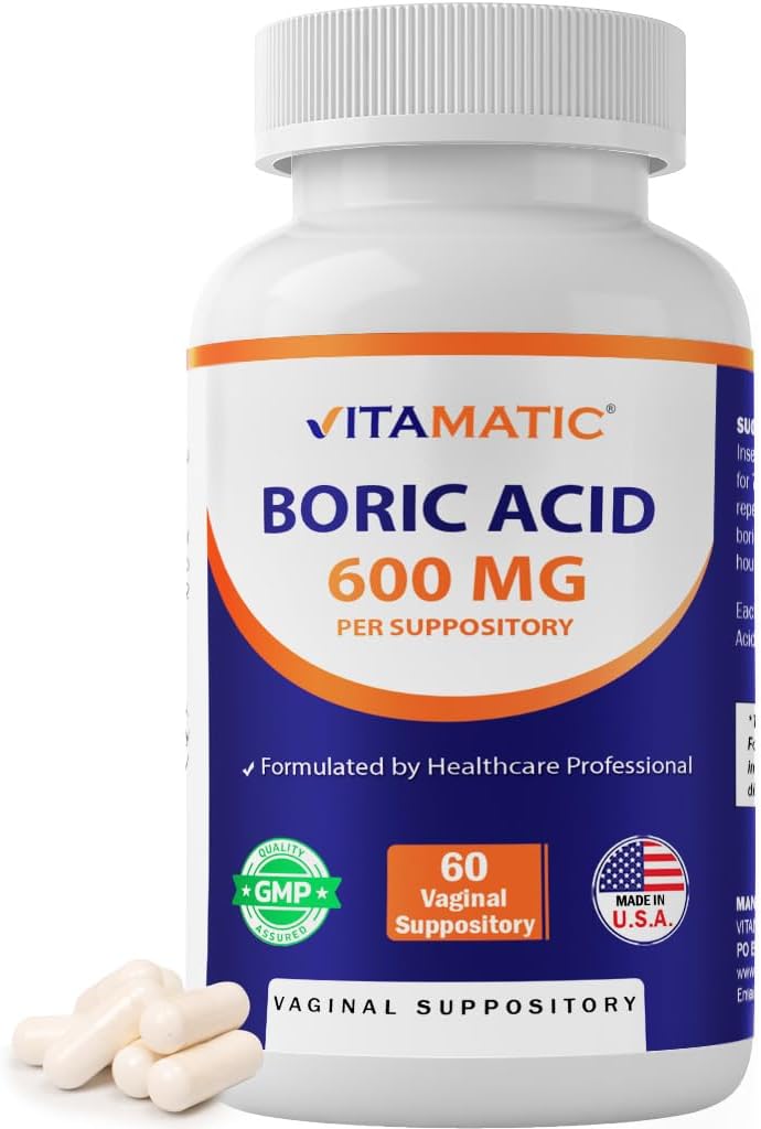 Vitamatic Boric Acid Vaginal Capsule Shell Suppositories 600 mg UP Grade Boric Acid en Vegetarian Capsule Shell - 60 Conde