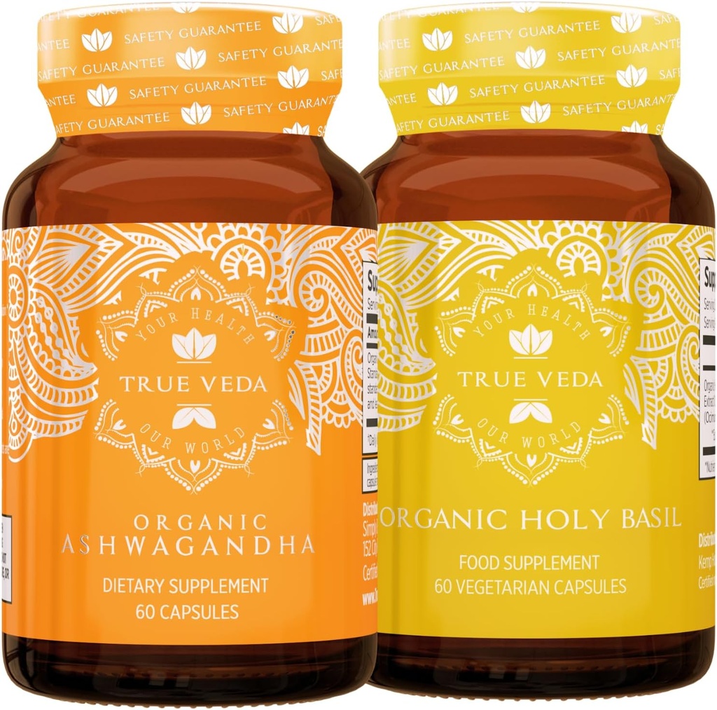 True Veda Mood Bundle USDA Organic | Multi-Award-Winning | Organic Ashwagandha KSM-66® | Organic Holy Basil with Vitamin B6