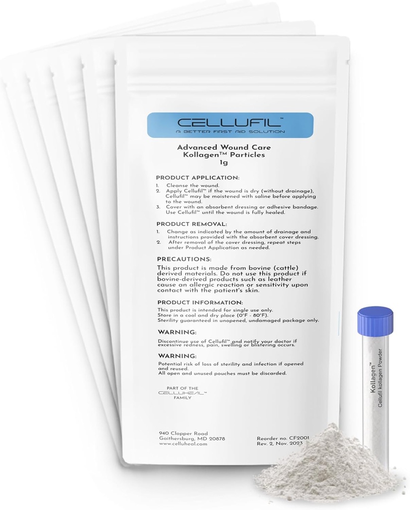 Partículas de colágeno para cuidados avanzados - 10 viales - 100% Bovine Collagen no-hidrolyzed para la regeneración de tejidos, primeros auxilios " menor sangrado