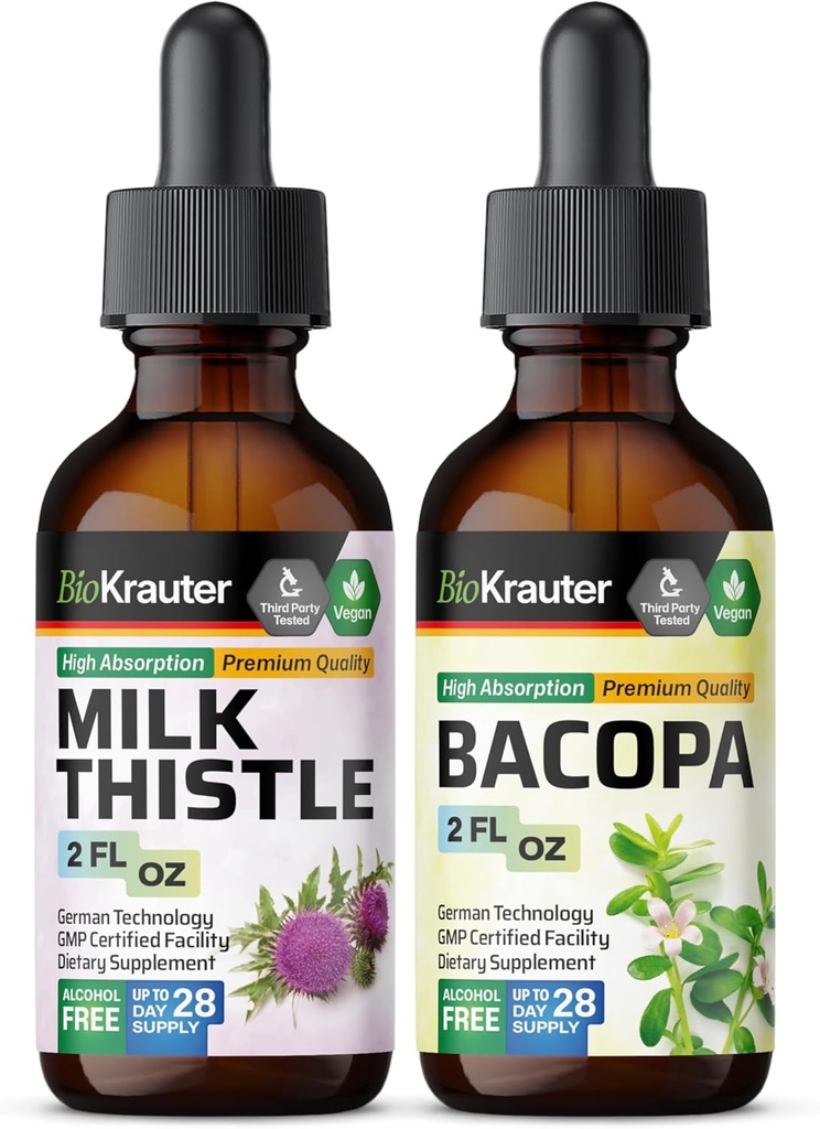 BIO KRAUTER Milk Thistle Tincture 2 Fl. Oz. " Bacopa Tincture 2 Fl. Oz.