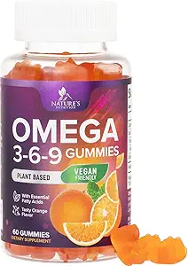 Omega 369 Gummies - Vegan Triple Omega 3 Suplemento Gummy - ácidos grasos esenciales Aceite 3 6 9 Complejo Corazón Soporte y Cerebro Soporte para Mujeres, Hombres &amp; Embarazo, Fish Free Non-GMO, Orange - 60 Gummies