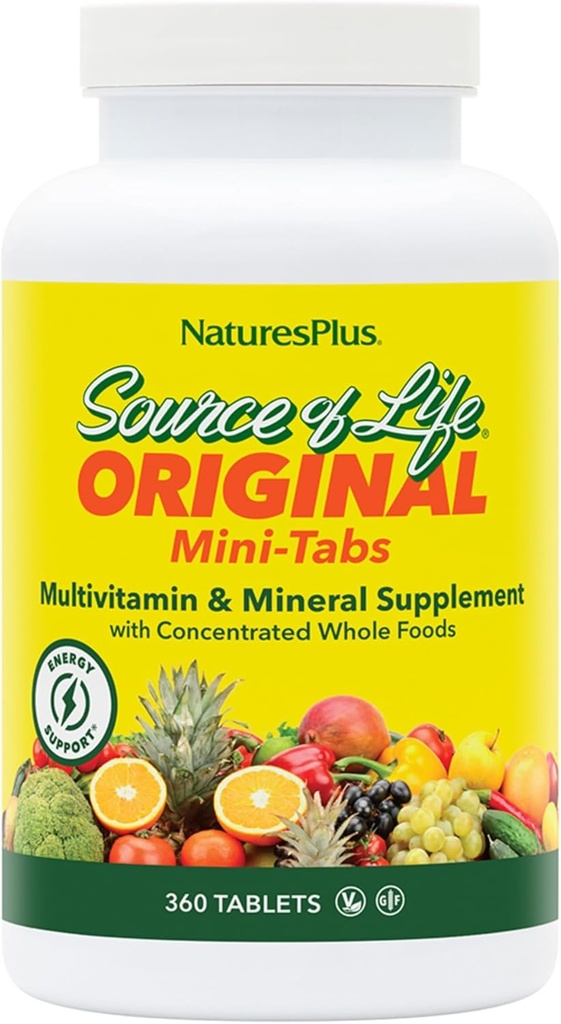 NaturesPlus Source of Life - 360 Mini-Tabs - Multivitamin & Mineral Supplement - Supports Natural Energy & Overall Well-Being - Gluten Free, Vegetarian - 60 Servings