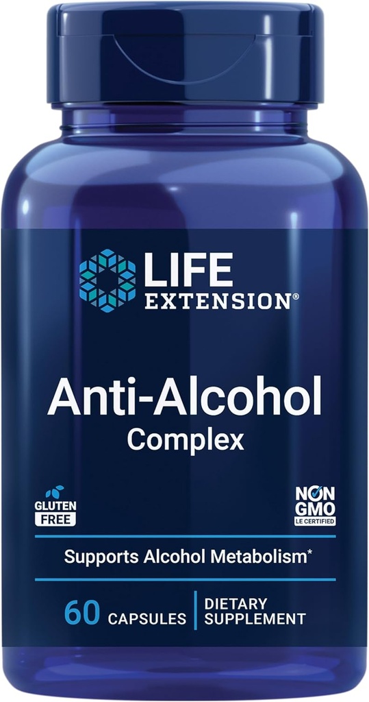 Life Extension Anti-Alcohol Complex, Vitamin C, zinc, Grape Seed, Milk Thistle, Clove Extract, Supports Healthy Alcohol Metabolism & Optimal Liver Function, Gluten-Free, Non-GMO, 60 Capsules