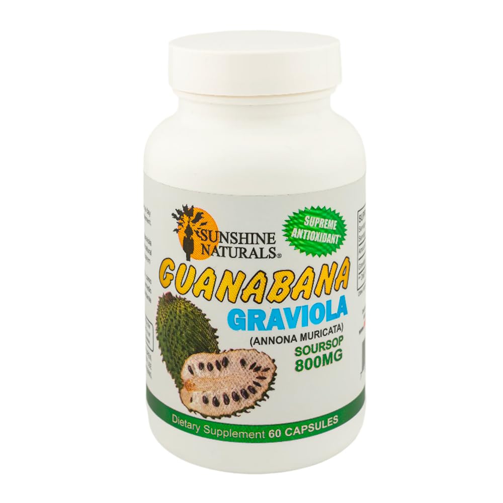 Sunshine Naturals Graviola Suplemento. Immune Support, Digestive Aid, Antioxidant Defense, and Detoxification. Promueve la digestión saludable, la salud celular y el bienestar general. 60 cápsulas.