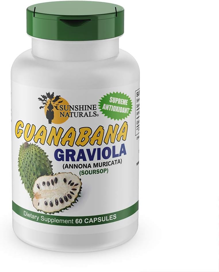 Sunshine Naturals Graviola Suplemento. Immune Support, Digestive Aid, Antioxidant Defense, and Detoxification. Promueve la digestión saludable, la salud celular y el bienestar general. 60 cápsulas.