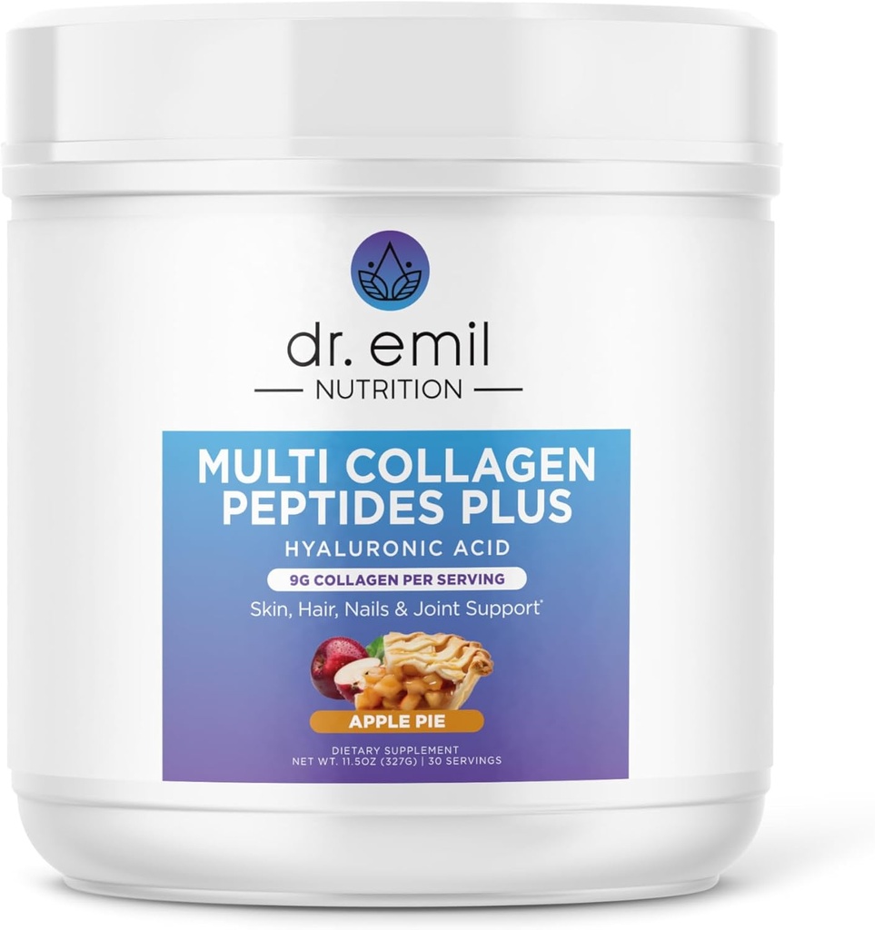 DR. EMIL NUTRITION Multi Collagen Peptides Plus - Apple Pie Flavor ← 9g Collagen + Ácido hialurónico ← Skin, Hair, Nails & Joint Support ⋅ Paleo & Keto-Friendly, Non-GMO, 11.3 oz