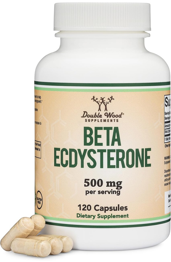 Beta Ecdysterone Suplemento - 500mg Por Serving (120 Capsules, 60 Servings) Potente anabolito vegetal para apoyar la salud de los hombres (no GMO y Gluten Free) por Madera Doble