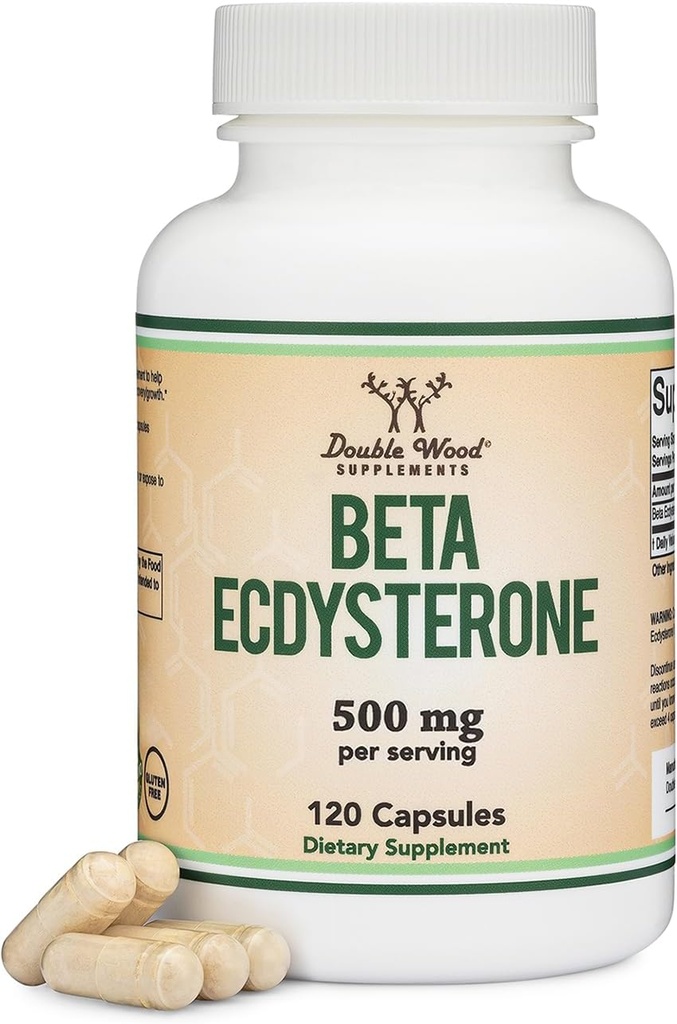 Beta Ecdysterone Suplemento - 500mg Por Serving (120 Capsules, 60 Servings) Potente anabolito vegetal para apoyar la salud de los hombres (no GMO y Gluten Free) por Madera Doble