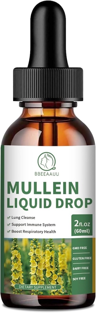 Mullein Drops for Lungs, Mullein Leaf Extract 1000MG for Respiratory, Immune & Digestion Support, with Quercetin, Marshmallow, Elderberry, Black Cumin Seed, Bromelain, Non-GMO, Vegan, 2 Fl Oz