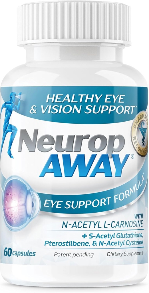 NeuropAWAY Eye Support Supplement 60CT with Lutein N-Acetyl L-Carnosine S-Acetyl Glutathione N-Acetyl Cystiene Pterostilbene Lycopene Zeaxanthin to Support Healthy Vision, Helps Blurry and Dry Eyes