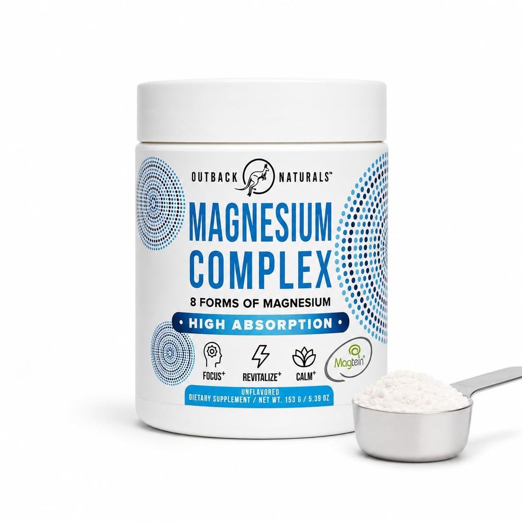Polvo Complejo de Magnesio - 8 Tipos de Magnesio, L-Threonate (Magtein), Glycinate, Malate y Más para Salud Cerebro, Relajación, Absorción Máxima - Desarrollado, 30 Servimientos