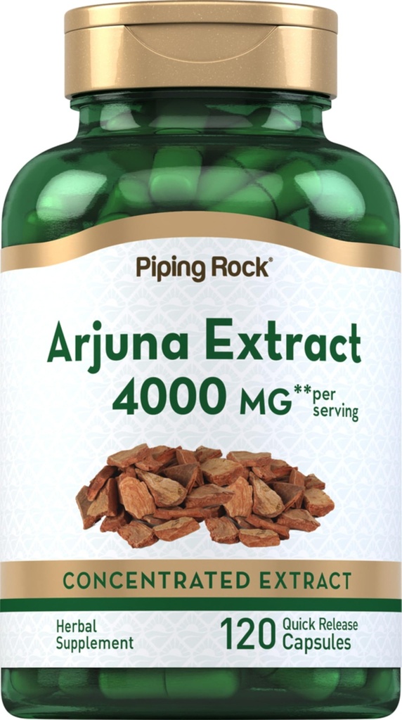 Piping Rock Arjuna Extract Silencio 4000 mg Silencio 120 Capsules Silencioso de Arjuna Bark Herb Silencio Concentrado Suplemento Herbal Silencio No GMO, Gluten Free