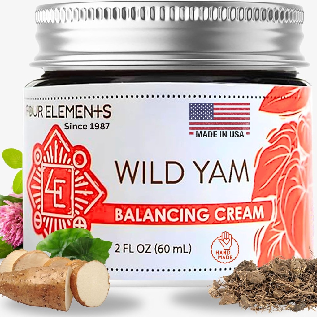 Cuatro elementos 4E Wild Yam Balancing Cream, 2 OZ - 1er lugar Ganador en el Simposio Internacional Herb 2023 para Cremas y Salves! Proudly Farmed, Crafted and Packaged in WI, USA.