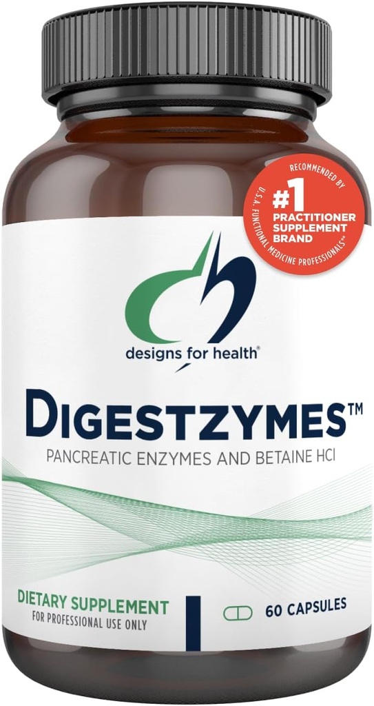 Diseños para Digestzymes de Salud - Enzimas Digestivos + Hidrocloruro de Betaine para Gas &amp; Bloating Relief - Pepsin, Ox Bile, Enzyme de Lactase & Lipase Enzymes for Digestion (60 cápsulas)