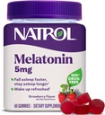 Natrol Melatonin Gummies, Apoyo al sueño, 60 Melatonina de adultos sabor a fresa, 5 mg Ayudas al sueño para adultos