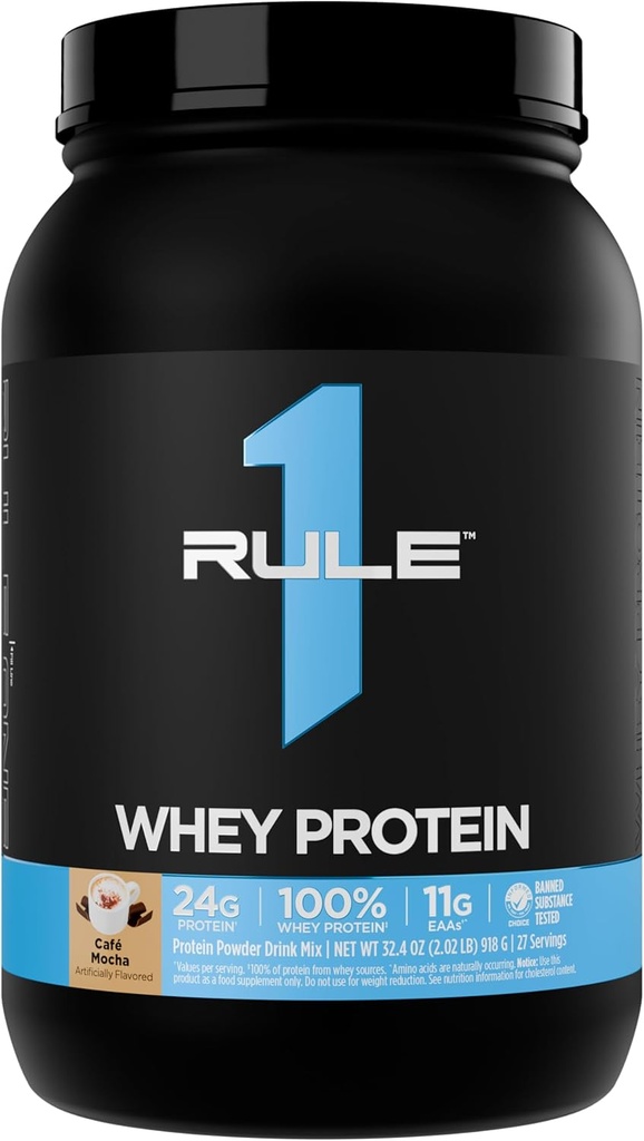 Regla 1 Whey Protein – 24g Proteína de acción rápida de todas las fuentes con EAAs ocurridas naturalmente " BCAAs para la recuperación del entrenamiento o cualquier uso en cualquier momento (2 libras*, Café Mocha)