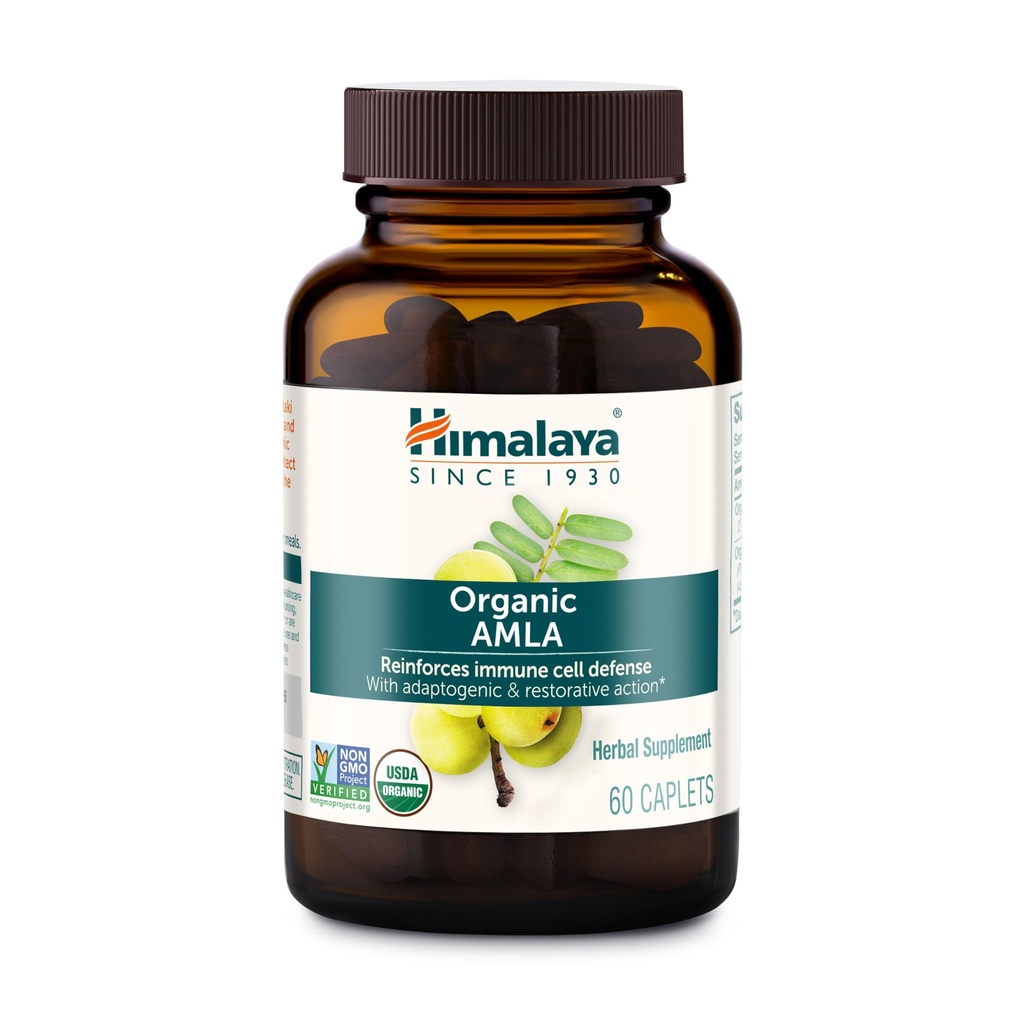Himalaya Organic Amla - Herbal Immune Support Supplement with Adaptogen and Antioxidant - USDA Organic, Vegan, Non-GMO, Gluten Free, 600 mg, 60 cápsulas