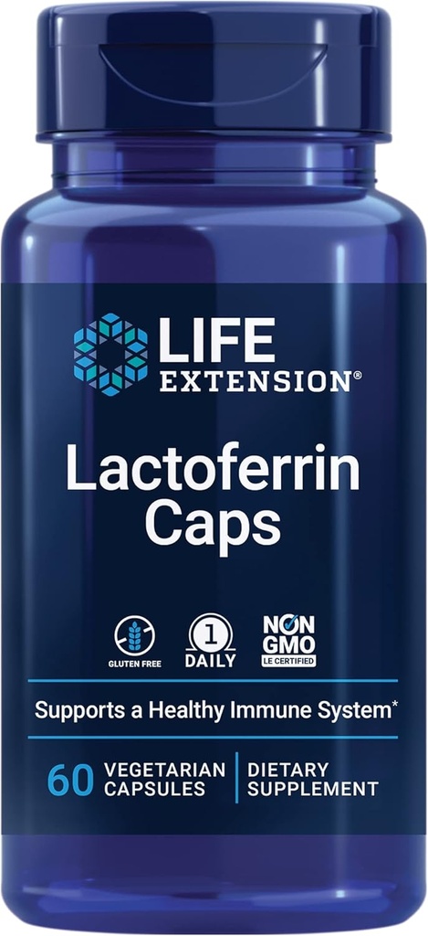 Life Extension Lactoferrin Caps, Healthy Immune Response, GI Support, Vision Health, Gluten-Free, Non-GMO, 1-Daily, Vegetarian, 60 Capsules