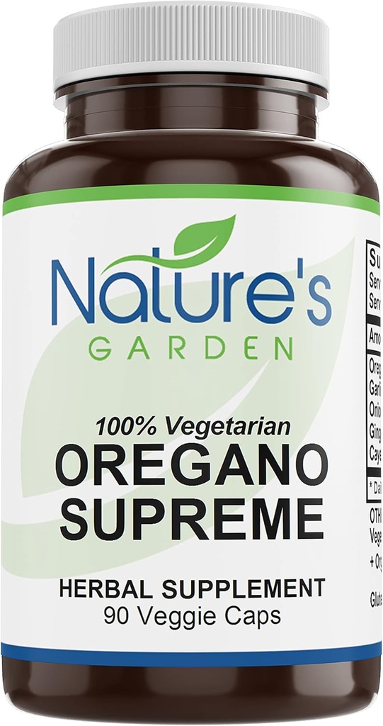 NATURE'S GARDEN ESSENTIALS Oregano Supreme (w/Garlic, Onion, Ginger &amp; Cayenne) - 90 Veggie Caps