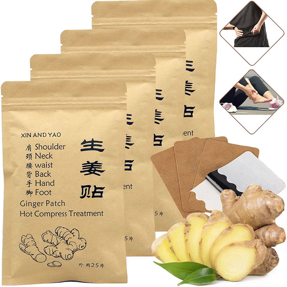 Pincha de jengibre de 100 pc para Lymph, promover la circulación sanguínea, Alivio de dolor para hombro, cuello, cintura, espalda, mano, pie, rodilla " , Bloating de estómago, Pad de compresión caliente (12 * 8cm)