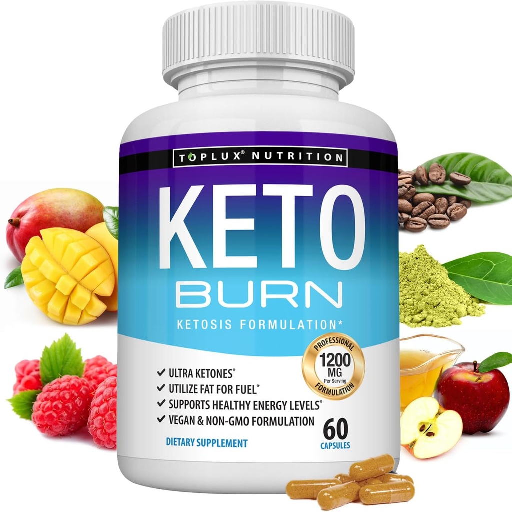 Toplux Keto Burn Pills Ketosis Weight Pérdida - 1200 Mg Ultra Advanced Natural Ketogenic Fat Burner Usando Ketone Diet para Hombre Mujeres 60 cápsulas Suplemento