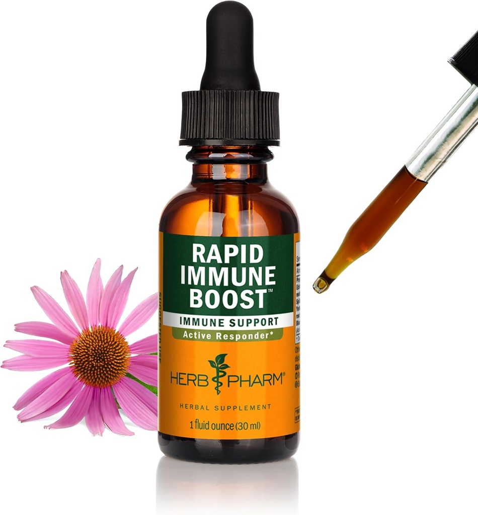 Herb Pharm Organic Rapid Immune Boost: Fast-Absorbing Tincture for Adults, Echinacea Tincture with Goldenseal, Ginger Extract " Elderberry, Immune Support Suplemento " Wellness Aid, 1 Oz