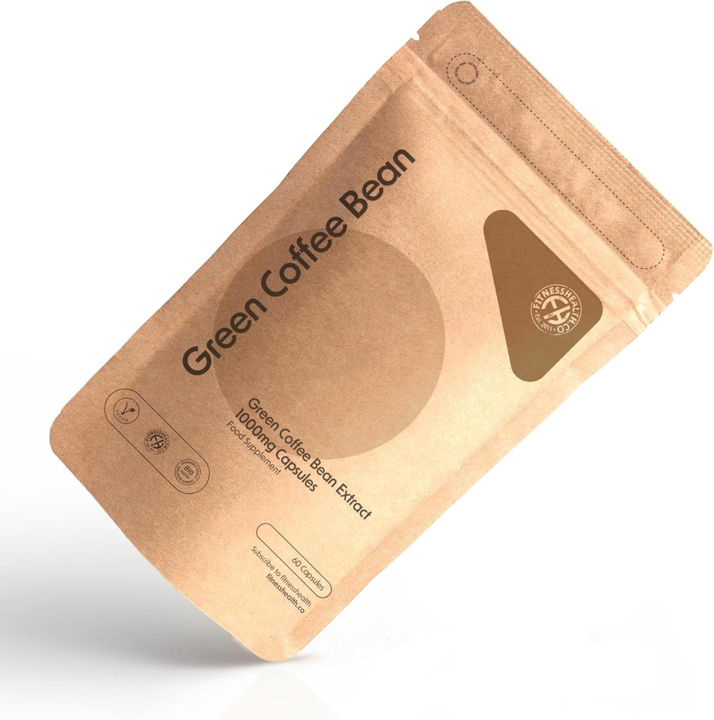 Fitness Health Green Coffee Bean Capsules 1000MG (60 cápsulas) - Extracto de grano de café verde a mano y sin alargar - Suplemento de café verde - Cápsula de café verde de alta resistencia